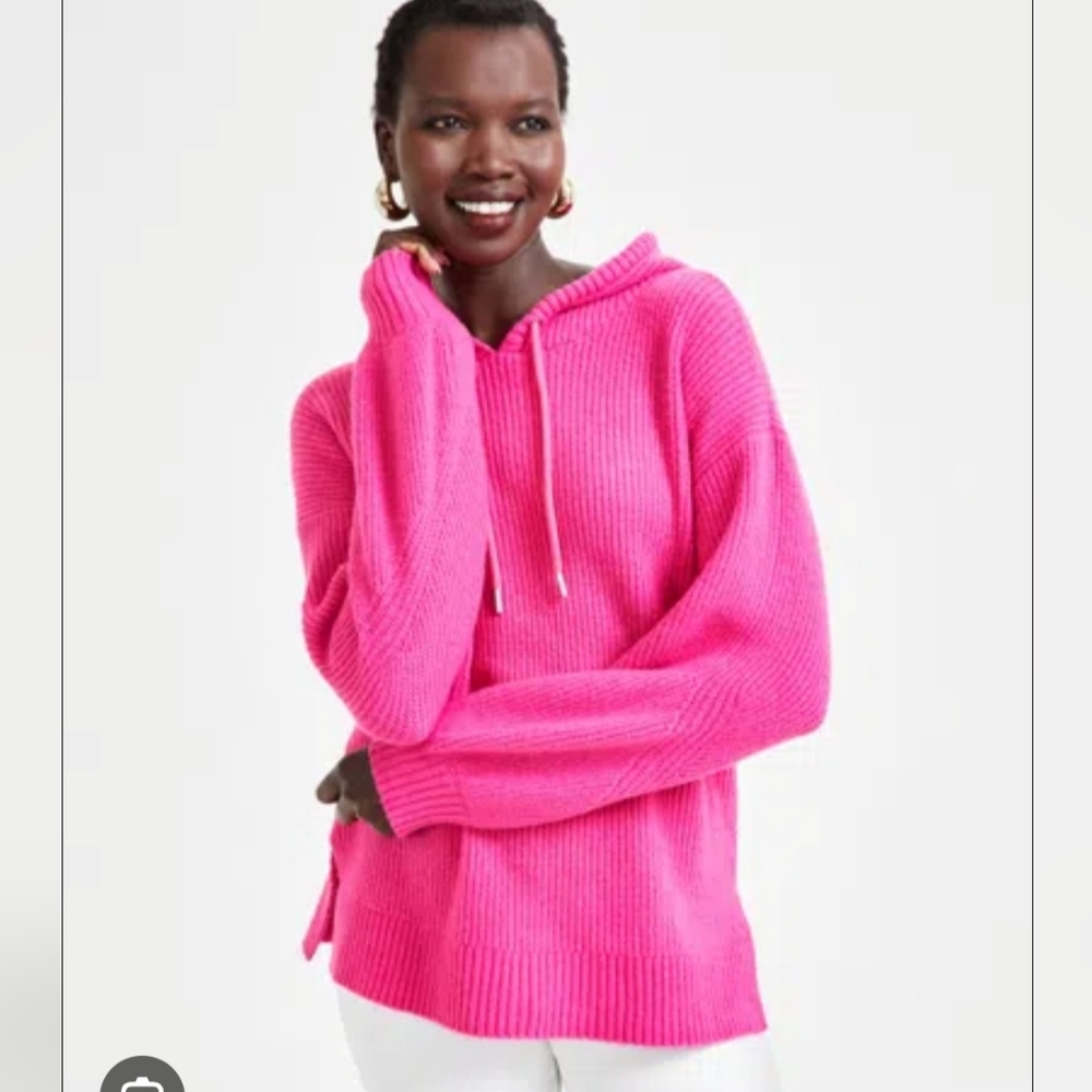 INC WOMEN'S PINK BLOUSON SLEEVE RIBBED HOODIE SWEATER SIZE MEDIUM NWT